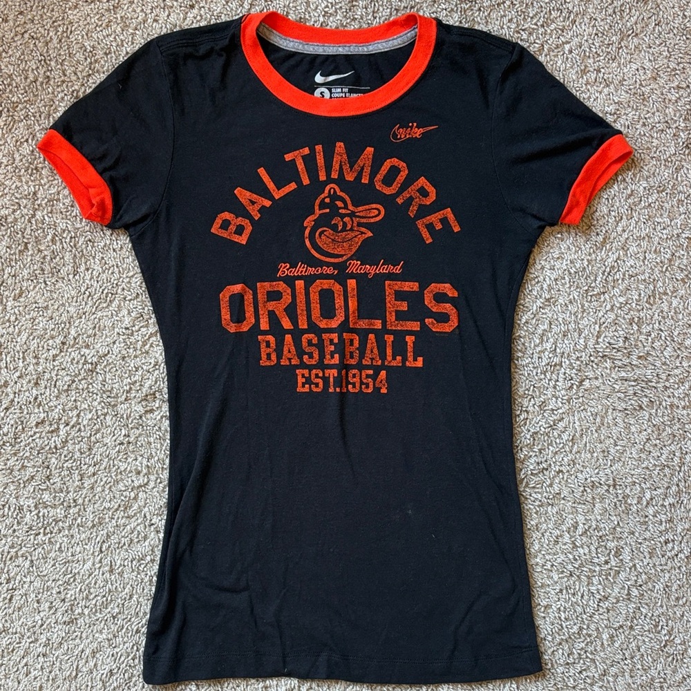 Nike Black and Orange Baltimore Orioles Ringer Tee